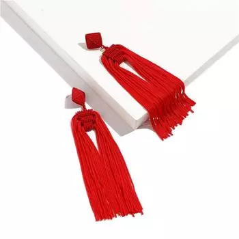 Богемные красные серьги с бахромой, женские длинные серьги в стиле ретро, этнические украшения красный