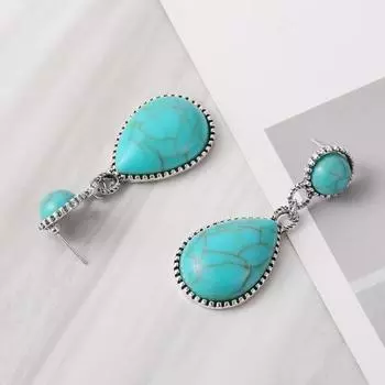 Богемные ретро бирюзовые серьги-капли со слезами, женские геометрические висячие серьги в национальном стиле синий