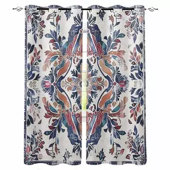 Богемные ретро-узоры, затемняющие шторы для гостиной, спальни, принтованные шторы для окон, домашний декор W135 x H60cm