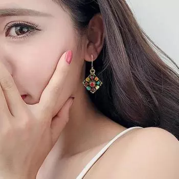 Богемные ромбические красочные серьги-крючки со стразами, женские вечерние украшения