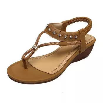 Богемные сандалии, женская повседневная женская обувь со стразами, сандалии на танкетке, шлепанцы, модные женские туфли 35 чёрный