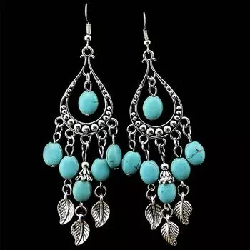 Богемные серьги-капли с бахромой и листьями в стиле ретро