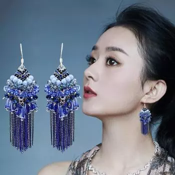 Богемные серьги ручной работы Sioux, женские индивидуальные, темпераментные, преувеличенные ретро-серьги в этническом стиле, женские украшения для ушей красный