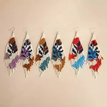 Богемные серьги с цветами растений, кисточки из рисовых бусин, женские плетеные серьги ручной работы в этническом стиле