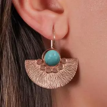 Богемные серьги с геометрическим веером из бирюзы, древнее золото, резные этнические цыганские серьги в стиле ретро