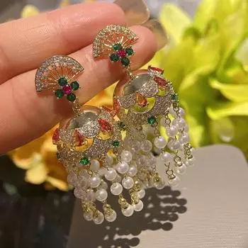 Богемные серьги с кисточками из серебра 925 пробы с кубическим цирконием и колокольчиками, серьги в стиле ретро с имитацией жемчуга для женщин