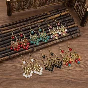 Богемные серьги с кисточками, серьги в этническом стиле в стиле ретро, персонализированные серьги с темпераментом