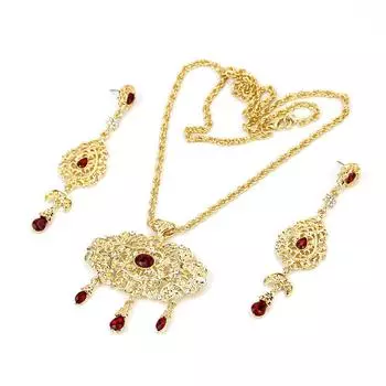 Богемные ювелирные изделия золотого цвета, длинные висячие серьги, ожерелье, этнические свадебные комплекты ювелирных украшений, подарки красный