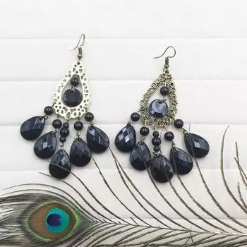 Богемные винтажные серьги с кисточками, модные женские серьги, лучший путь к квадратным шпилькам чёрный