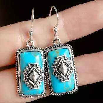 Богемные винтажные серебристые бирюзовые висячие серьги-крючки женские модные украшения