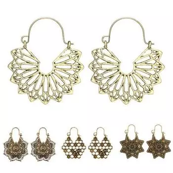 Богемные женские полые цветочные сотовые филигранные серьги-кольца в стиле ретро, ювелирные изделия, подарок