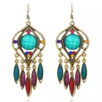 Богемные женские полые резные длинные серьги с кисточками из смолы, висячие серьги-крючки, ювелирные изделия синий