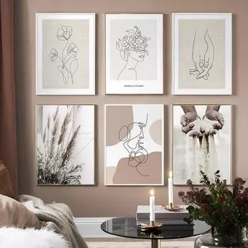 Богемный абстрактный персонаж линия цветок лицо плакат настенное украшение интерьера украшение гостиной картина маслом 21cm30cm NoFrame