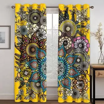Богемный этнический стиль цифровая печать занавеска гостиная спальня дом украшение полиэстер волокно занавеска ткань две панели W50xH130(CM)x2pcs&Hook красный