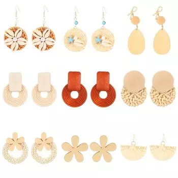 Богемный этнический стиль геометрические деревянные серьги с резьбой серьги с каплями воды и лепестками для женщин 1 pair