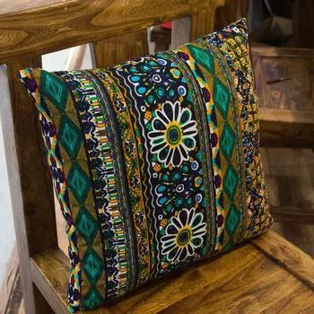 Богемный этнический стиль Юго-Восточная Азия Тайский стиль Хлопковая и льняная ткань Ремесло Подушка-спинка для дивана Подушка Ротанговое кресло Ретро спинка Loulan ancient country 40x 40 with core