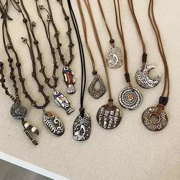 Богемный этнический стиль Керамическое ожерелье с пряжкой безопасности в виде кои Женская ретро-изысканная универсальная цепочка на шею Цепочка для свитера