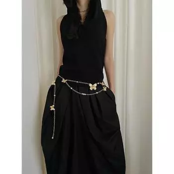 Богемный этнический стиль жемчужная бабочка поясная цепочка женская многослойный дизайн ремень аксессуары для платья прилив золотой