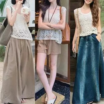 Богемный ажурный вязаный крючком жилет из ледяного шелка, женская летняя одежда Spice Girl, короткий топ без рукавов One size