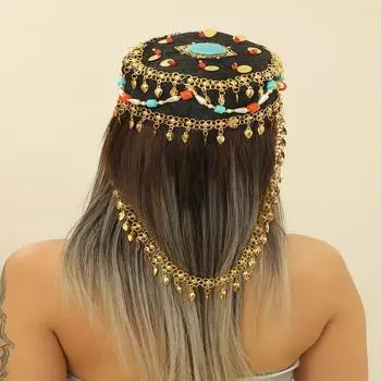 Богемный берет, расшитый бисером, с винтажными кисточками в виде монет – яркие акценты из драгоценных камней – модный головной убор для стильных прогулок XY0883