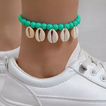 Богемный браслет с имитацией бирюзового бисера для женщин и девочек, летние пляжные ракушки, кулон, браслеты для ног, ювелирные изделия зелёный