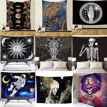 Богемный череп гобелен настенное искусство абстрактная картина на ткани домашний декор солнце луна гобелен хиппи настенный ковер потолок декор комнаты 150x130cm