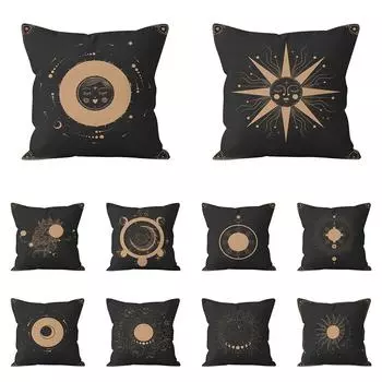 Богемный черный принт солнца и луны, чехол для подушки, домашний диван, гостиная, подушка 40x40cm