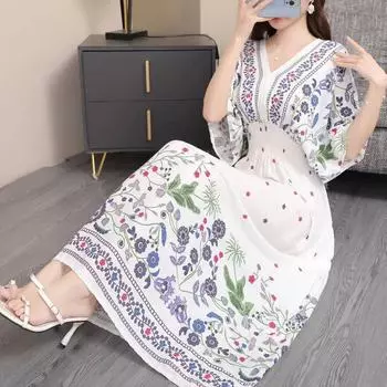 Богемный цветочный модный летний платье для женщин макси длинный пляжный отдых путешествия индийская одежда Vestidos винтажный повседневный XXL белый