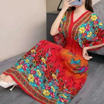 Богемный цветочный модный летний платье для женщин макси длинный пляжный отдых путешествия индийская одежда Vestidos винтажный повседневный L белый