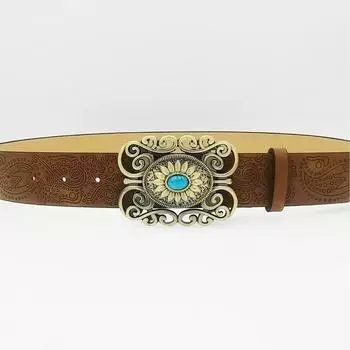 Богемный цветочный принт Унисекс ремень Ковбойский животный коровий узор Винтажный ремень 103cm long (M size)