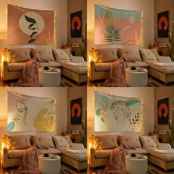Богемный гобелен комната арт-деко фон ткань абстрактные геометрические лицо листья гобелен домашний декор 100x75cm