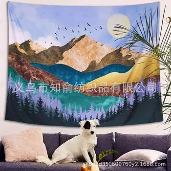 Богемный гобелен лес, натуральная подвесная ткань, пейзажный художественный гобелен, богемное украшение дома, живопись 95*73