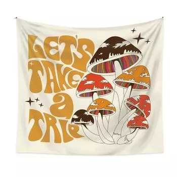 Богемный гобелен с грибами, настенное украшение, настенный декор для комнаты девочки, эстетика комнаты, абстрактный гобелен, настенное украшение для дома абрикосовый