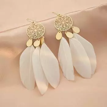 Богемный Этнический Стиль Ретро Серьги Модные Серьги с Бахромой Темпераментные Высококлассные Белые Перья Простые Украшения