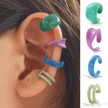 Богемный красочный комплект серег-клипс из смолы для женщин и девочек, корейские зажимы для ушей без пирсинга, манжеты для ушей, ювелирные подарки 4 PCS