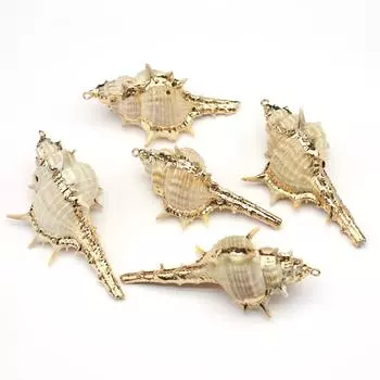 Богемный креативный винтажный кулон в виде ракушки с золотым краем, полосатый гребешок, подвески для изготовления ювелирных изделий, ожерелье, аксессуары для рукоделия, подарки для женщин и мужчин 1Pc/30x50-35x60mm