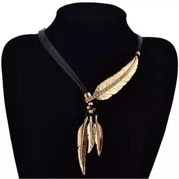 Богемный Модный Ветер Листья Многослойный Женский Перо Gujin (Black Rope)