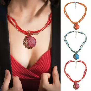 Богемный павлин драгоценный камень темперамент женское ретро рисовое ожерелье цепочка свитер этнический кулон плетеная веревка One Size синий