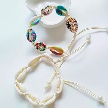 Богемный плетеный браслет из ракушек для женщин и девочек, летний пляжный браслет ручной работы, регулируемый ювелирный подарок