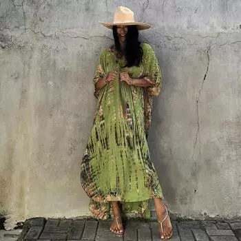 Богемный пляжный кафтан платья для женщин тай-дай летний макси халат летний купальник накидки праздничные купальные костюмы поставка с фабрики большие распродажи One Size чёрный