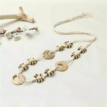 Богемный пояс, Ретро плетеный из вощеного шнура женский, Пояс, Этнический стиль с кокосовой бахромой, Поясная веревка белый