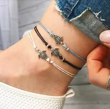 Богемный Ретро Черепаха Кулон Ножные Браслеты Ручной Работы Кожаный Модный Браслет Ножные Браслеты синий