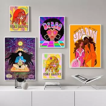 Богемный Ретро Психоделический Плакат 60-х 70-х годов Дискотека Красочная Картина на Холсте Абстрактная Поза Йоги Настенная Картина Гостиная Домашний Декор 21x30cm No Framed