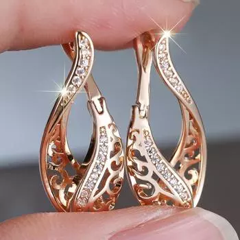 Богемный ретро золотые полые серьги-подвески для женщин и девочек с кристаллами циркония модные ювелирные изделия аксессуары золотой