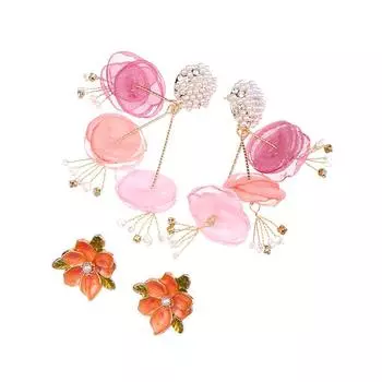 Богемный розовый большой шифон цветок серьги для женщин жемчужные серьги ручной работы многослойные серьги ювелирные изделия as the picture