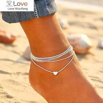 Богемный серебряный браслет на ногу модные женские браслеты на ногу в форме сердца босиком для женщин цепочка на ногу пляжные украшения для ног