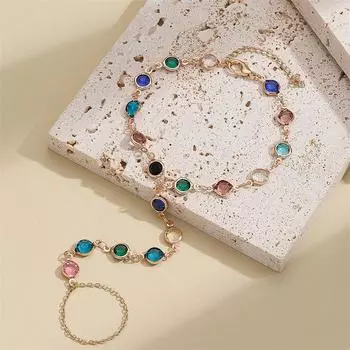 Богемный стиль изысканная мода красочные драгоценные камни запястье цепочка яркий камень браслет для женщин девушка подарок на день рождения OneSize
