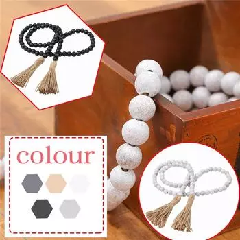 Богемный стиль кисточка из натурального дерева гирлянда из бисера большое настенное украшение D