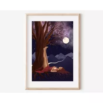 Богемный Стиль Луна Джунгли Фея Женское Искусство Танец Йога Дух Иллюстрация Постер Холст Картины Настенное Искусство Картинки Домашний Декор 21cm30cm NoFrame