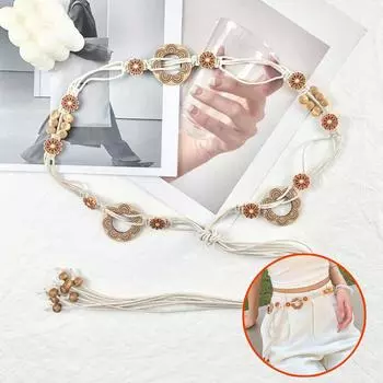 Богемный стиль плетеный этнический стиль ручной работы деревянные бусины женский ремень повседневный отпуск стиль талия веревка as the picture